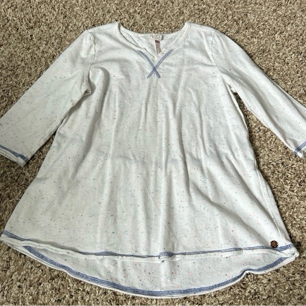 White and Blue Speckled Tunic Top